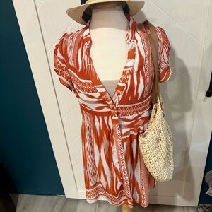 Aura Vibrant Orange and White Dress